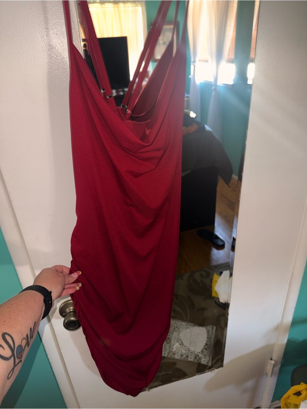 Women's Draped Cowl Neck Dress - red